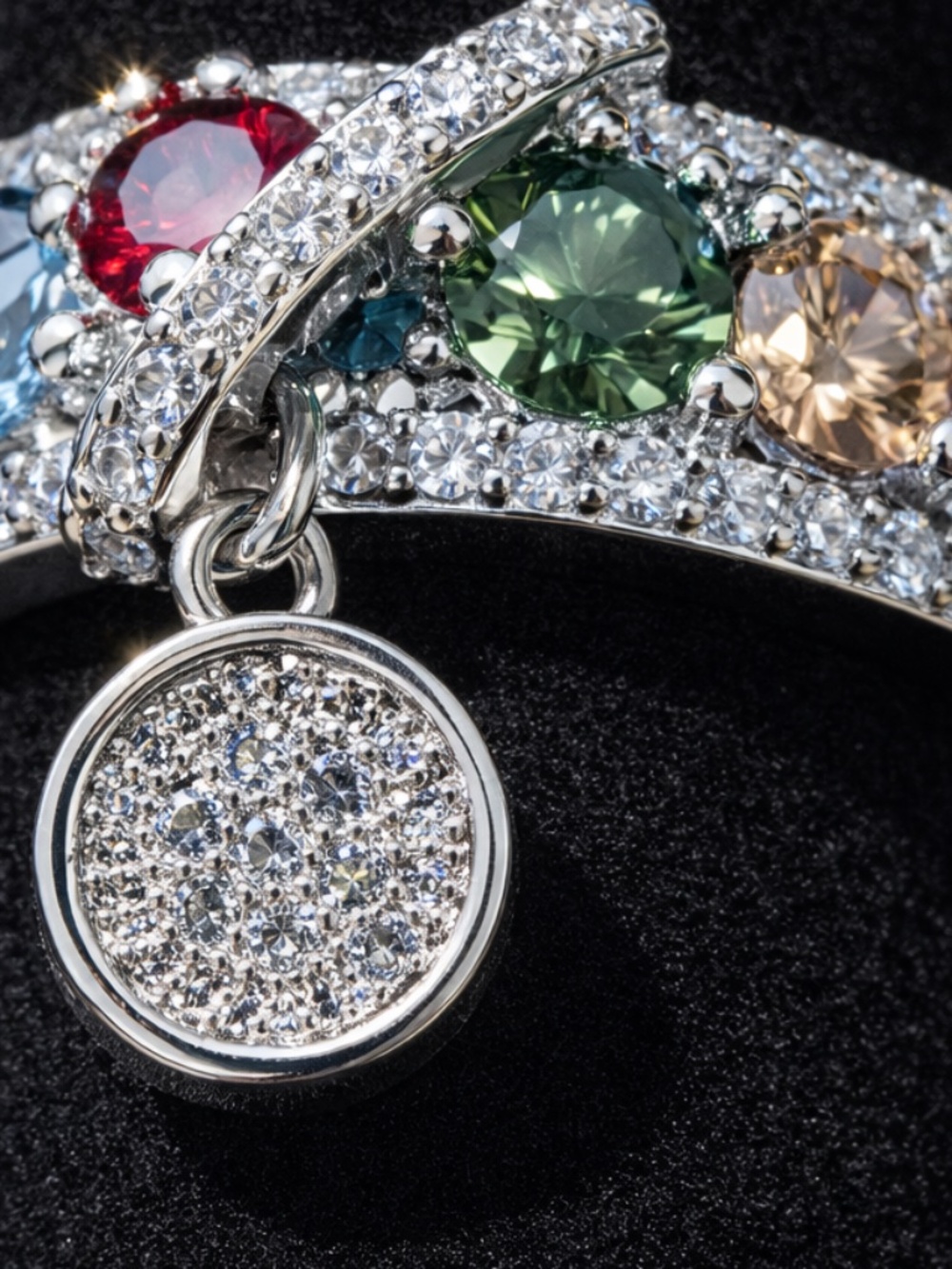 Multi-Gemstone Silver Ring with Pavé Accent - Picture 2 of 7